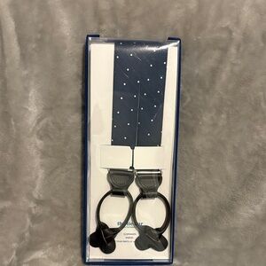 The Tie Bar Navy Polka Dot Suspenders with Leather Accents